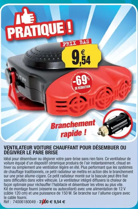 Ventilateur Voiture Chauffant Pour Désembuer Ou Dégivrer Le Pare Brise offre à 9,54€ sur Outiror