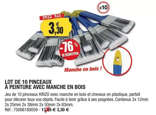 Lot De 10 Pinceaux À Peinture Avec Manche En Bois offre à 3,3€ sur Outiror