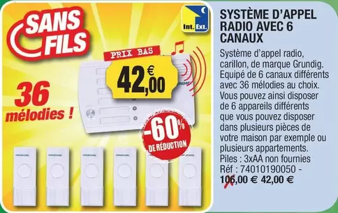 Système D'Appel Radio Avec 6 Canaux offre à 42€ sur Outiror