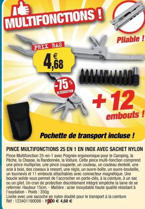 Pince Multifonctions 25 En 1 En Inox Avec Sachet Nylon offre à 4,68€ sur Outiror