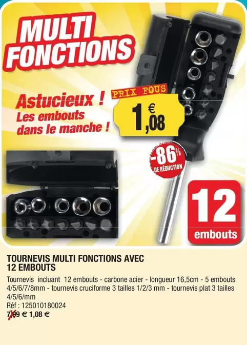 Tournevis Multi Fonctions Avec 12 Embouts offre à 1,08€ sur Outiror