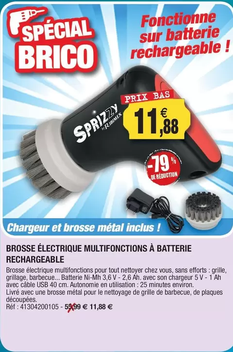 Ribimex - Brosse Électrique Multifonctions À Batterie Rechargeable offre à 11,88€ sur Outiror