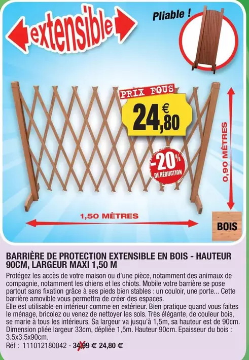 Barrière De Protection Extensible En Bois  offre à 24,8€ sur Outiror