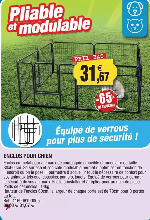 Enclos Pour Chien offre à 31,67€ sur Outiror