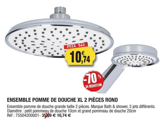 Ensemble Pomme De Douche Xl 2 Pièces Rond offre à 10,74€ sur Outiror