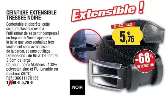 Ceinture Extensible Tressée Noire offre à 5,76€ sur Outiror