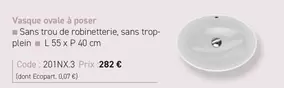 Vasque Ovale A Poser Sans Trou De Robinetterie, Sans Trop Plein offre à 282€ sur Richardson
