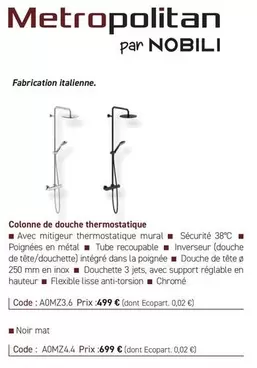Metropolitan Par Nobili Colonne De Douche Thermostatique  offre à 499€ sur Richardson