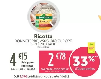 Bonneterre - Ricotta offre à 4,15€ sur L'Eau Vive