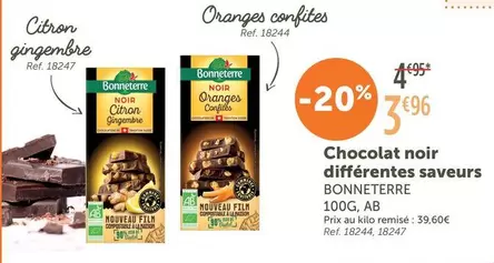 Bonneterre - Chocolat Noir Differentes Saveurs offre à 3,96€ sur L'Eau Vive