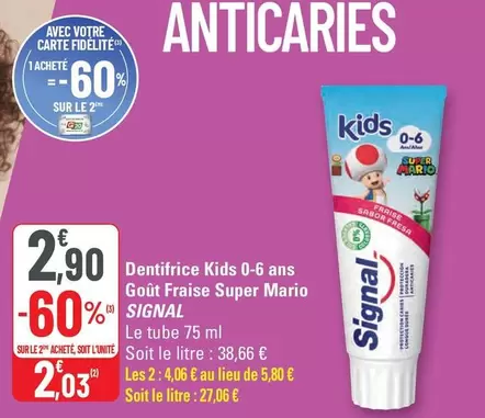 Signal - Dentifrice Kids 0-6 Ans Goût Fraise Super Mario offre à 2,9€ sur G20