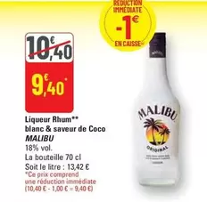 Malibu - Liqueur Rhum Blanc & Saveur De Coco offre à 9,4€ sur G20