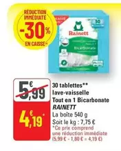 Rainett - 30 Tablettes Lave-vaisselle Tout En 1 Bicarbonate offre à 4,19€ sur G20