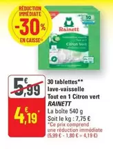 Rainett - 30 Tablettes Lave-vaisselle Tout En 1 Citron Vert offre à 4,19€ sur G20