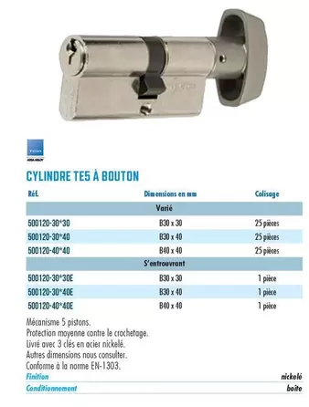Assa Abloy - Cylindre TE5 À Bouton offre sur Master Pro