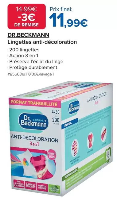 Dr. Beckmann - Lingettes Anti-décoloration offre à 11,99€ sur Costco