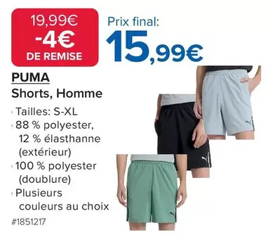 Puma - Shorts, Homme offre à 15,99€ sur Costco