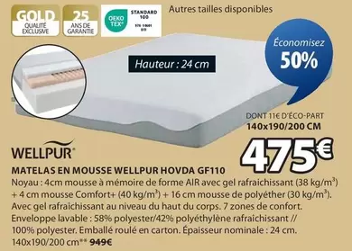 Wellpur - Matelas En Mousse Hovda GF110 offre à 475€ sur JYSK