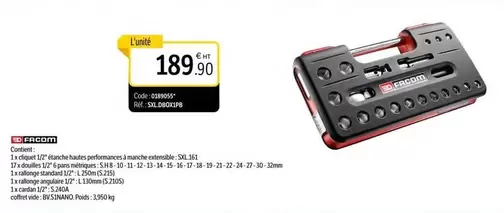 Facom - Coffret Douilles Accessoires Et Cliquet Extensible 1/2" offre à 189,9€ sur DomPro