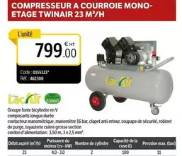 Lacair - Compresseur A Courroie Mono-Etage Twinair 23 M³/H offre à 799€ sur DomPro