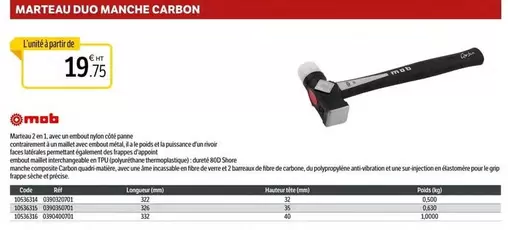 Marteau Duo Manche Carbon offre à 19,75€ sur DomPro