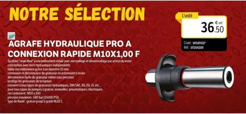 Agrafe Hydraulique Pro A Connexion Rapide M10X1,00 F  offre à 36,5€ sur DomPro