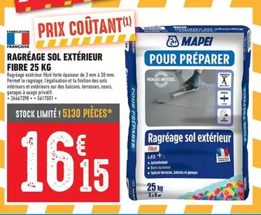 Mapei - Ragreage Sol Extérieur Fibre 25 Kg offre à 16,15€ sur Brico Cash