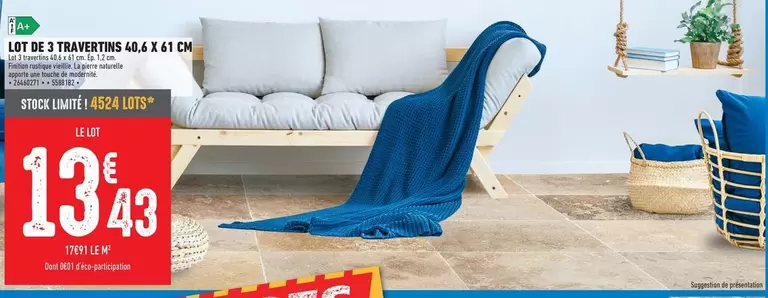 Lot De 3 Travertins 40,6 X 61 Cm offre à 13,43€ sur Brico Cash