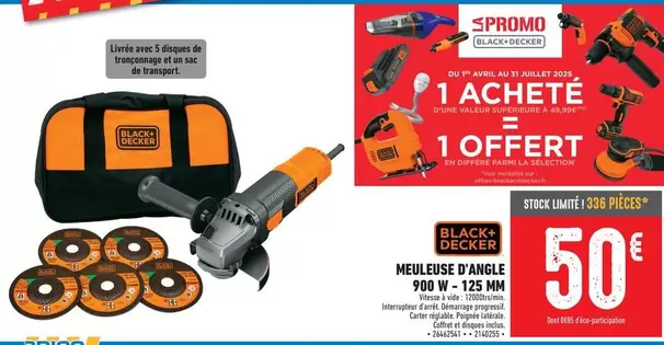Black & Decker - Meuleuse D'Angle 900 W 125 Mm offre à 50€ sur Brico Cash