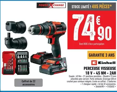 Einhell - Perceuse Visseuse 18 V -45 NM - 2AH offre à 74,9€ sur Brico Cash