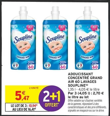 Soupline - Adoucissant Concentre Grand Air 60 Lavages offre à 5,47€ sur Intermarché Hyper