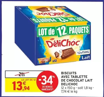 Délichoc - Biscuits Avec Tablette De Chocolat Lait offre à 13,94€ sur Intermarché Hyper