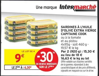 Cook - Sardines À L'huile D'olive Extra Vierge offre à 9€ sur Intermarché Hyper