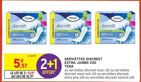 Tena - Serviettes Discreet Extra Jumbo X20 offre à 5,57€ sur Intermarché Hyper