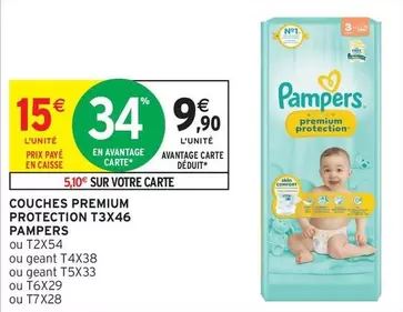 Pampers - Couches Premium Protection T3x46 offre à 9,9€ sur Intermarché Hyper