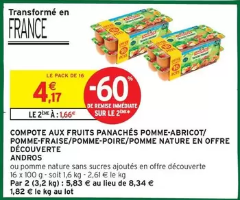 Andros - Compote Aux Fruits Panachés Pomme-abricot/ Pomme-fraise/pomme-poire/pomme Nature En Offre Découverte offre à 4,17€ sur Intermarché Hyper