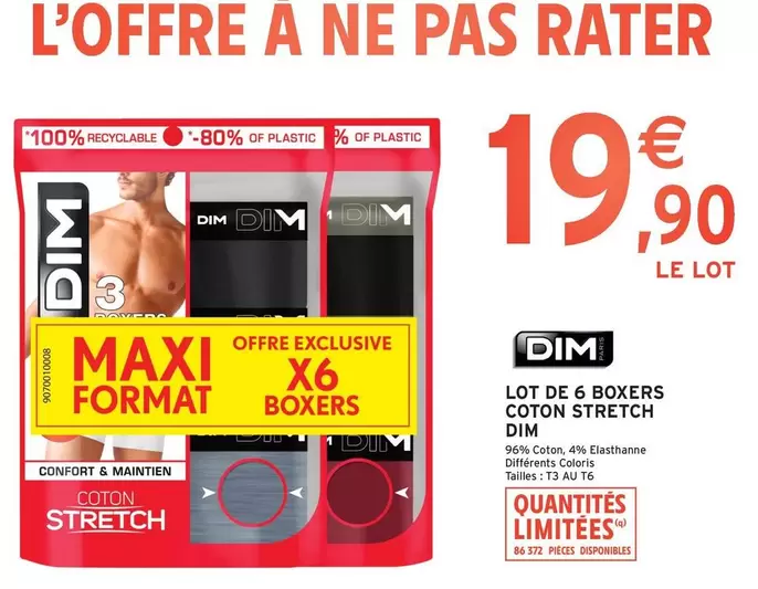 Dim - Lot De 6 Boxers Coton Stretch offre à 19,9€ sur Intermarché Hyper
