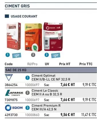 Vicat - Ciment Gris offre à 9,19€ sur Point P