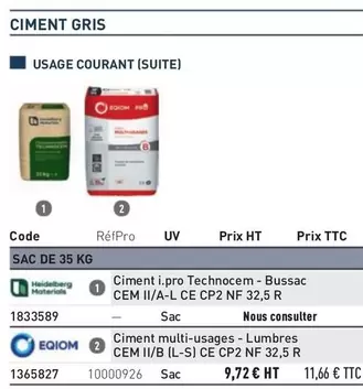 Ciment Gris offre à 11,66€ sur Point P