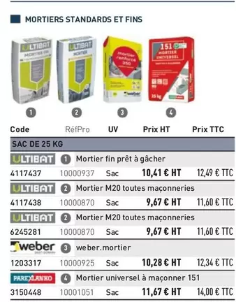 Mortiers Standards Et Fins offre à 10,41€ sur Point P