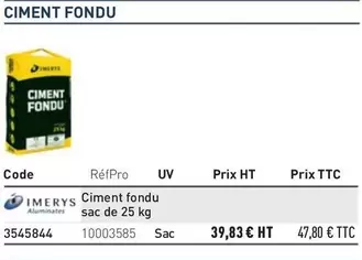 Cimento Fondu offre à 47,8€ sur Point P