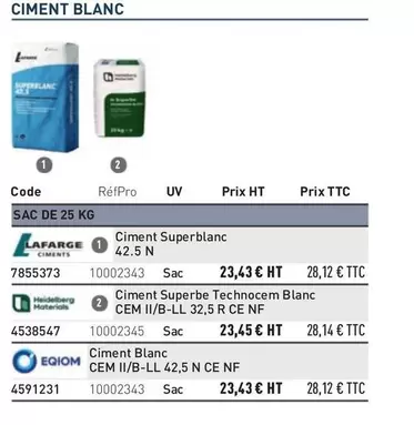 Ciment Blanc  offre à 28,12€ sur Point P