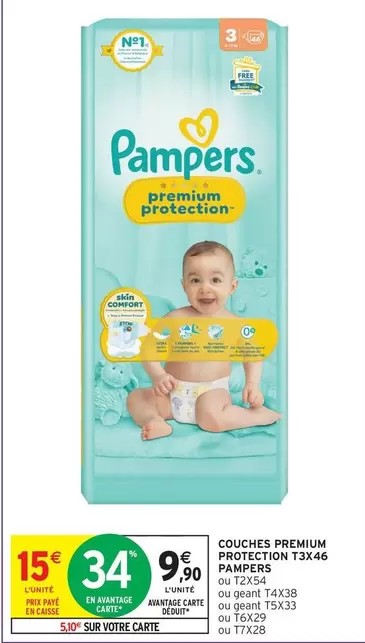 Pampers - Couches Premium Protection T3x46 offre à 34,9€ sur Intermarché Express