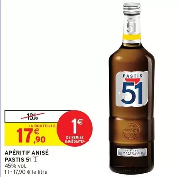 Pernod - Apéritif Anisé Pastis 51 offre à 17,9€ sur Intermarché Express