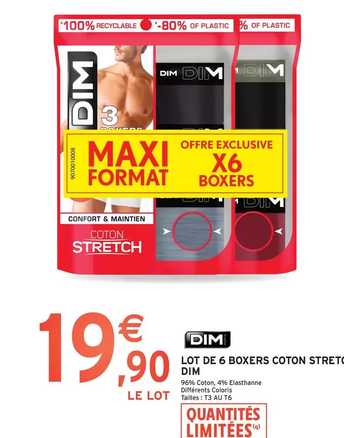 Dim - Lot De 6 Boxers Coton Stretch offre à 19,9€ sur Intermarché Express