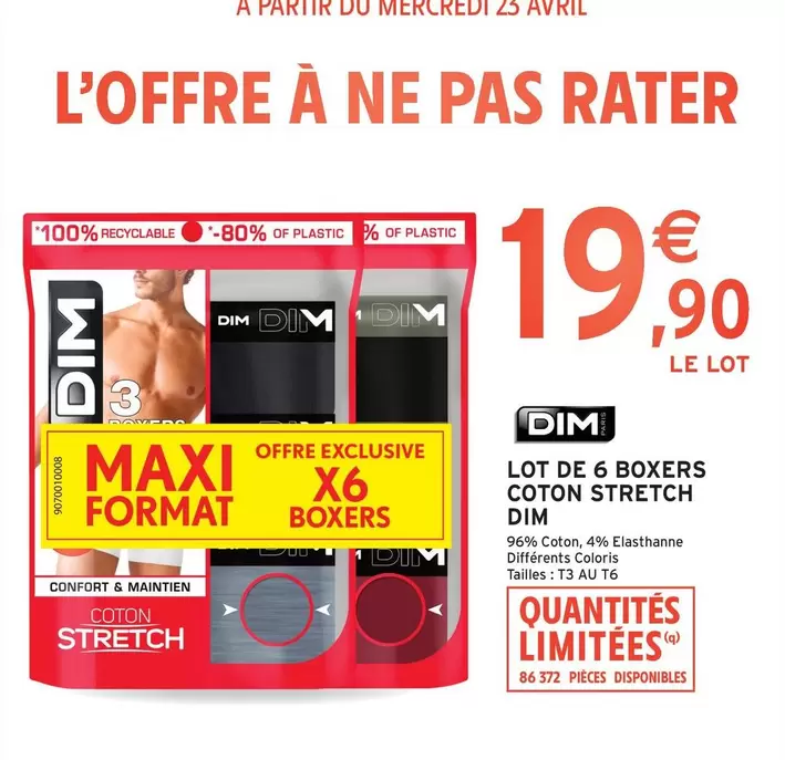 Dim - Lot De 6 Boxers Coton Stretch offre à 19,9€ sur Intermarché Express