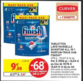 Finish - Tablettes Lave-vaisselle Quantum All In 1 Parfum Frais X46 offre à 9,88€ sur Intermarché Contact