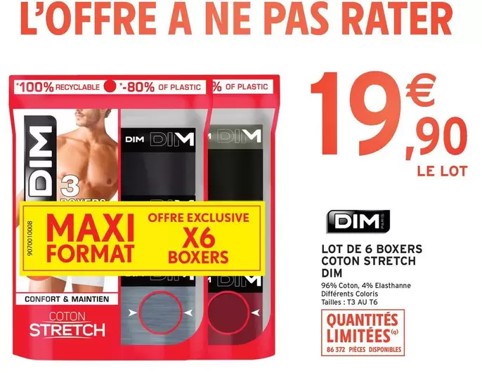 Dim - Lot De 6 Boxers Coton Stretch offre à 19,9€ sur Intermarché Contact