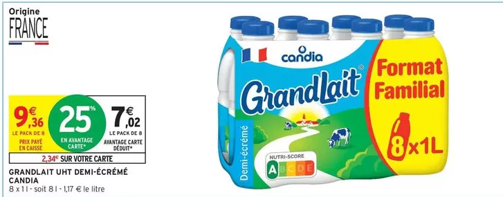 Candia - Grandlait UHT Demi Écrémé offre à 9,36€ sur Intermarché Contact
