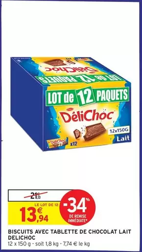 Délichoc - Biscuits Avec Tablette De Chocolat Lait offre à 13,94€ sur Intermarché Contact